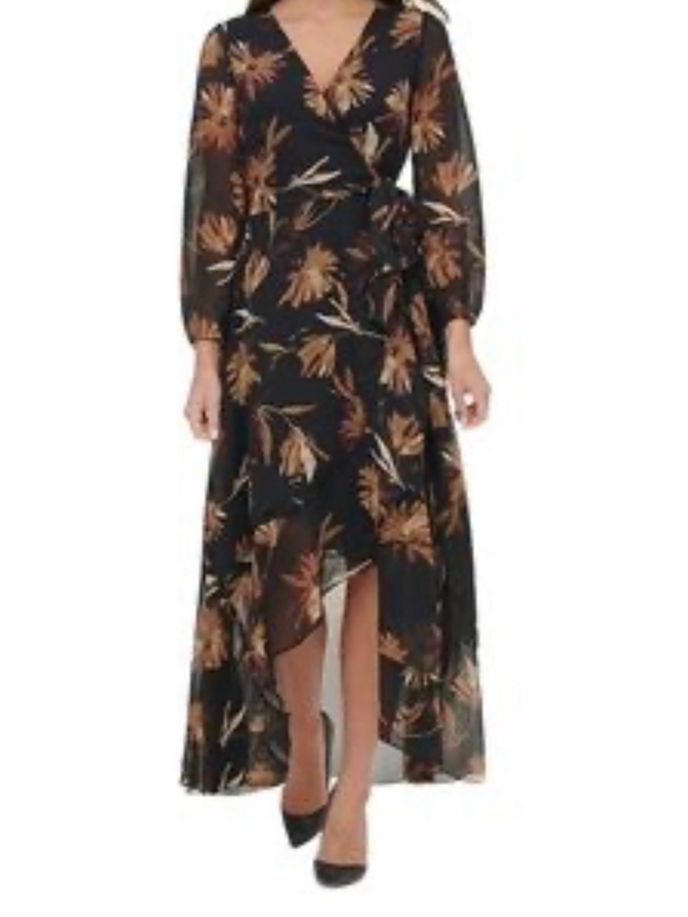 Tommy Hilfiger Black Floral High-Low Wrap Dress